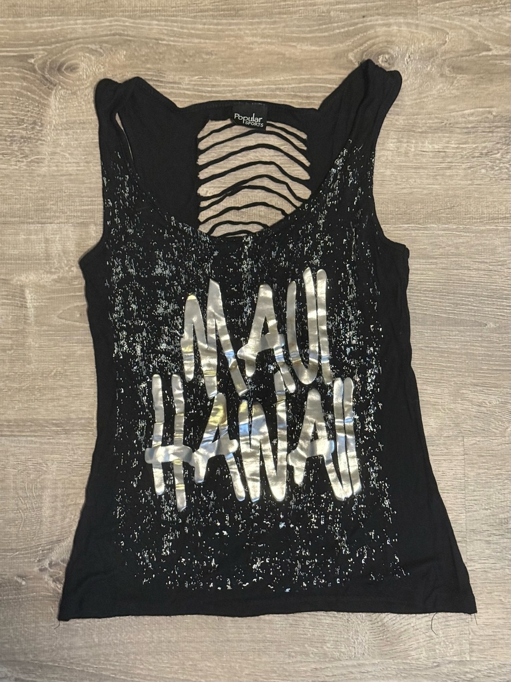 Maui Hawaii Exclusive Black Silver Shredded Ripped Tank Top Shirt